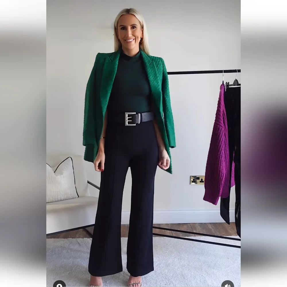 Zara * High Waist Belted Flare Pants Black Size XS